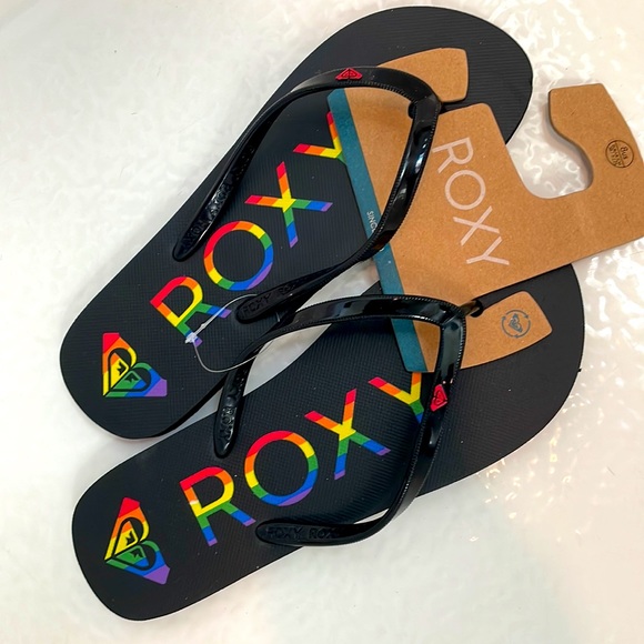 🆕 Roxy Ltd Edition Pride/Rainbow Women’s Classic Logo Flip-Flop Sandals - Picture 4 of 7